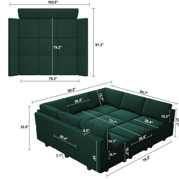 Hokku Designs Jersi 9 - Piece Upholstered Reclining Sectional u0026 Reviews |  Wayfair